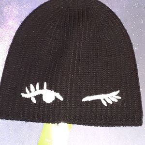 KATE SPADE BLACK WINKING BEANIE CAP